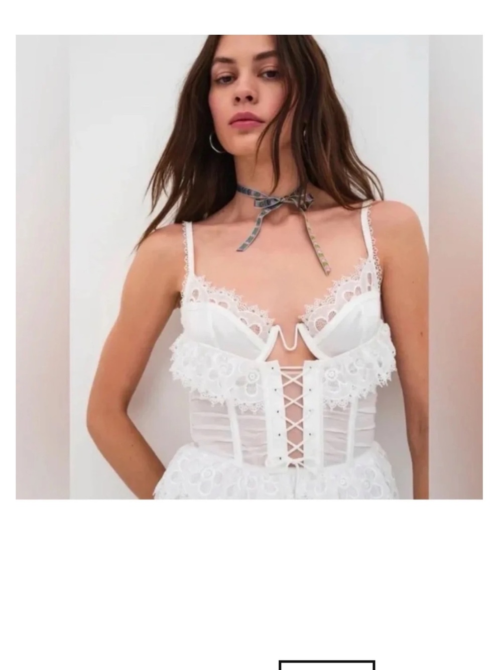 For Love & Lemons Farmhouse Corset Slip Mini Dress Large White - Picture 3 of 3